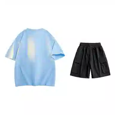 大卫贝肯 美式复古简约字母印花短袖潮流设计感舒适短裤休闲运动套装 男女同款