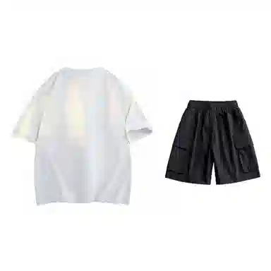 大卫贝肯 美式复古简约字母印花短袖潮流设计感舒适短裤休闲运动套装 男女同款