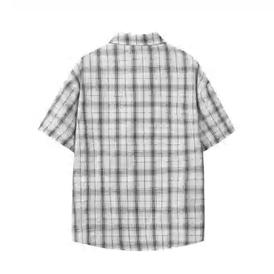 大卫贝肯 韩版复古格子基础款时尚休闲学院风小众褶皱设计随性慵懒感无性别主义宽松百搭轻薄凉爽透气日常通勤翻领短袖衬衫 男女同款