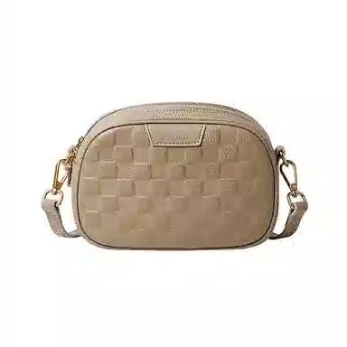 纳兰杜 女包休闲百搭通勤精致小众品牌包包 头层牛皮 小方包单肩斜挎包 小号 女款 米白拼杏/大象灰