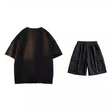 大卫贝肯 美式复古简约字母印花短袖潮流设计感舒适短裤休闲运动套装 男女同款