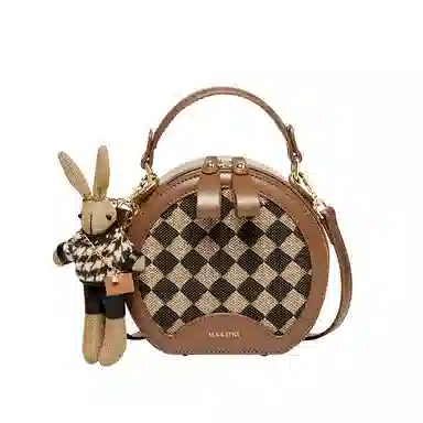 纳兰杜 包包女小众个性高级感时尚潮流通勤女包百搭 织物配合成革 小圆包手提斜挎包单肩包 中号 女款 咖色