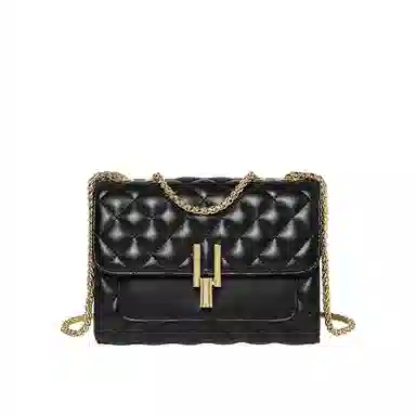 纳兰杜 菱格链条小香风潮流百搭 牛皮拼合成革 斜挎包 小号 女款 黑色/米白色