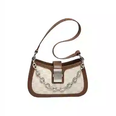 纳兰杜 高级感包包女百搭少女包潮流法棍包个性洋气 牛皮拼合成革 腋下包单肩包斜挎包 女款 棕色/白拼棕