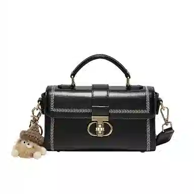 纳兰杜 秋冬时尚休闲百搭少女 真皮油蜡牛皮 单肩包手提斜挎包 小号 女款 棕色/子夜黑