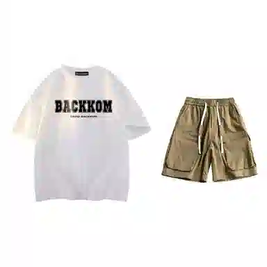 大卫贝肯 美式复古简约字母印花短袖潮流设计感舒适短裤休闲运动套装 男女同款