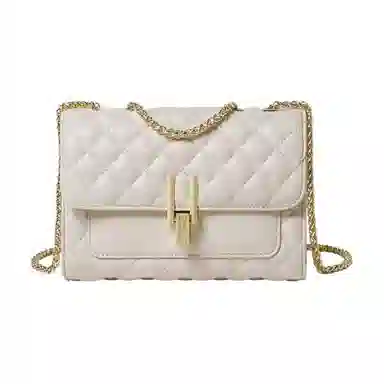 纳兰杜 菱格链条小香风潮流百搭 牛皮拼合成革 斜挎包 小号 女款 黑色/米白色