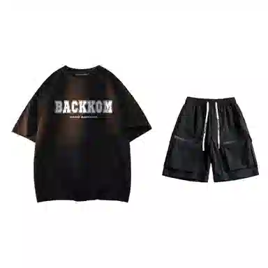 大卫贝肯 美式复古简约字母印花短袖潮流设计感舒适短裤休闲运动套装 男女同款