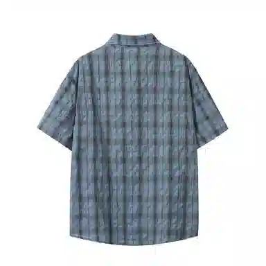 大卫贝肯 韩版复古格子基础款时尚休闲学院风小众褶皱设计随性慵懒感无性别主义宽松百搭轻薄凉爽透气日常通勤翻领短袖衬衫 男女同款