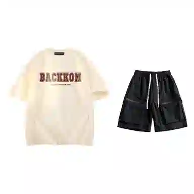 大卫贝肯 美式复古简约字母印花短袖潮流设计感舒适短裤休闲运动套装 男女同款