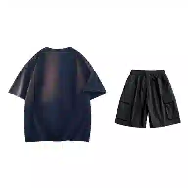 大卫贝肯 美式复古简约字母印花短袖潮流设计感舒适短裤休闲运动套装 男女同款