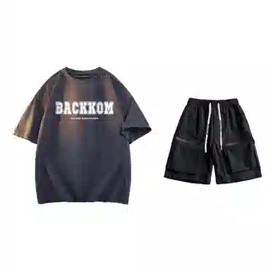 大卫贝肯 美式复古简约字母印花短袖潮流设计感舒适短裤休闲运动套装 男女同款