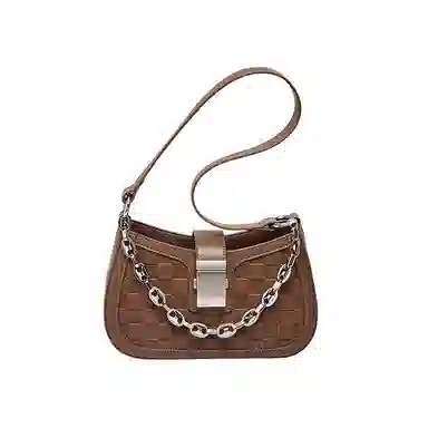 纳兰杜 高级感包包女百搭少女包潮流法棍包个性洋气 牛皮拼合成革 腋下包单肩包斜挎包 女款 棕色/白拼棕