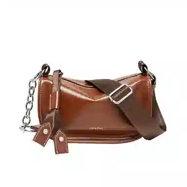 纳兰杜 女包潮流百搭女生包包高级感小众品牌 牛皮 枕头包单肩包斜挎包 中号 女款 子夜黑/棕色