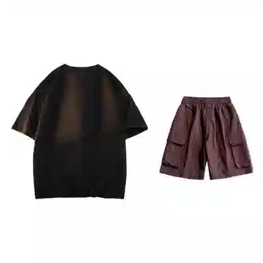 大卫贝肯 美式复古简约字母印花短袖潮流设计感舒适短裤休闲运动套装 男女同款