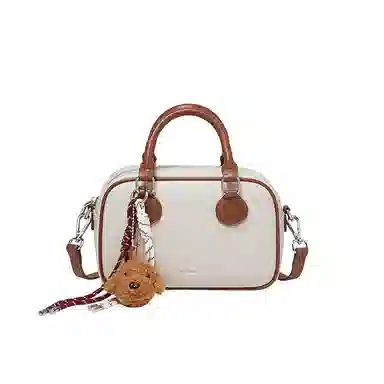 纳兰杜 复古时尚百搭简约通勤高级感小众 合成革 保龄球包斜挎手提包 中号 女款 植鞣米白拼棕/植鞣咖色