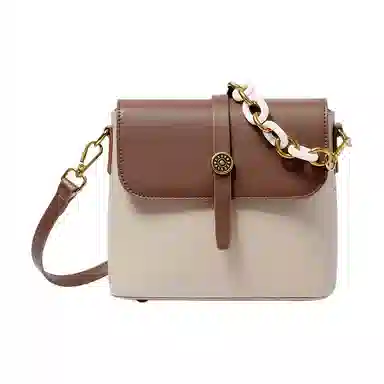 纳兰杜 时尚包包百搭款潮流品牌小众 牛皮真皮 单肩包链条包斜挎包 小号 女款 咖色