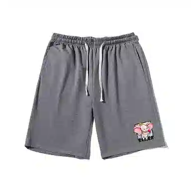 乱步 美式卡通简约小象印花设计百搭宽松阔腿舒适运动基础休闲短裤 男女同款