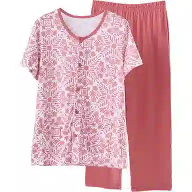 雅鹿 家居服纯棉短袖长裤碎花睡衣套装 女款