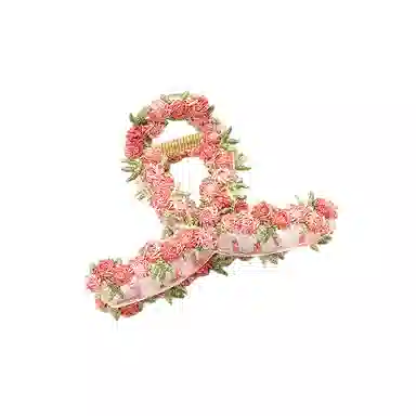 如花梦 粉色爱心花朵高级感后脑勺盘发鲨鱼 亚克力 发夹 女款