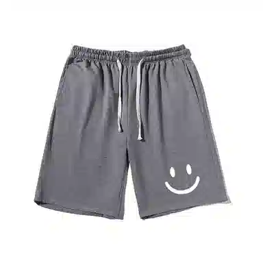 乱步 美式简约笑脸印花设计百搭宽松阔腿舒适运动基础休闲短裤 男女同款