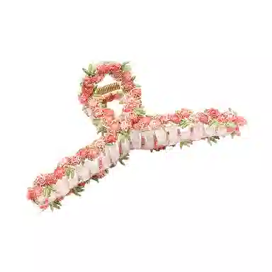 如花梦 粉色爱心花朵高级感后脑勺盘发鲨鱼 亚克力 发夹 女款