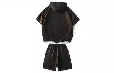 王者荣耀 鲁班七号星空梦想款 泡泡纱格子工装机能风半拉链美式连帽高街多口袋宽松落肩舒适户外通勤百搭五分短裤休闲运动套装 男女同款