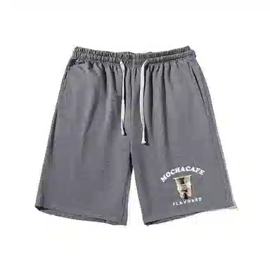 乱步 美式宽松抹茶咖啡印花潮牌百搭运动透气五分休闲短裤 男女同款