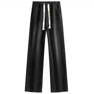 加菲猫家族 美式简约水洗做旧复古宽松舒适直筒垂感系带印花设计废土风时尚高街百搭透气中腰高级感牛仔裤 男女同款