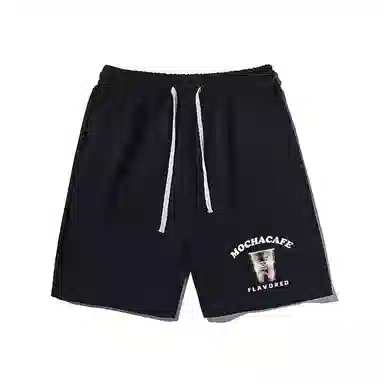 乱步 美式宽松抹茶咖啡印花潮牌百搭运动透气五分休闲短裤 男女同款