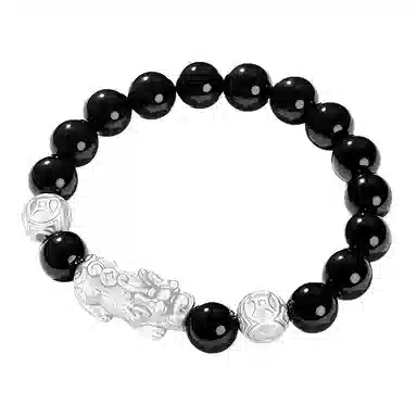 【招财貔貅】 熊银匠 吉祥瑞兽 平安好运 时来运转 聚财纳福 新中式国潮复古铜钱转运珠 男朋友 父亲 黑曜石 足银手串 男女同款情侣款