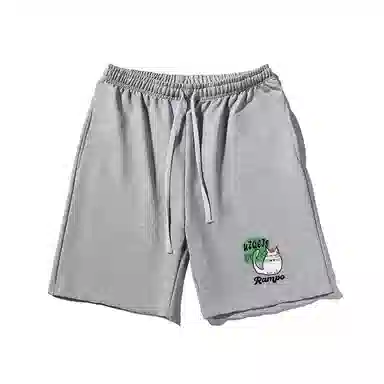 乱步 简约设计小众猫印花透气凉感宽松运动风五分裤休闲短裤 男女同款