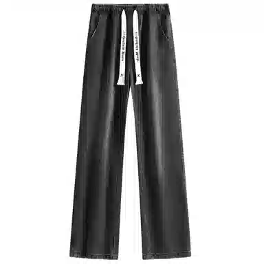 加菲猫家族 美式简约水洗做旧复古宽松舒适直筒垂感系带印花设计废土风时尚高街百搭透气中腰高级感牛仔裤 男女同款