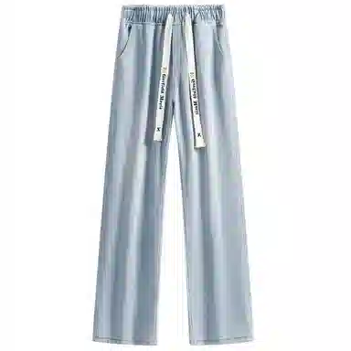 加菲猫家族 美式简约水洗做旧复古宽松舒适直筒垂感系带印花设计废土风时尚高街百搭透气中腰高级感牛仔裤 男女同款