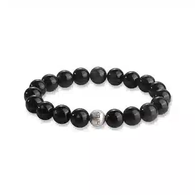 【S999足银纯银】 七七银饰 六字箴言新中式福气满满 平安顺遂招财纳福 百搭轻奢氛围感  日常通勤天然 黑曜石 玉石手串 男女同款情侣款