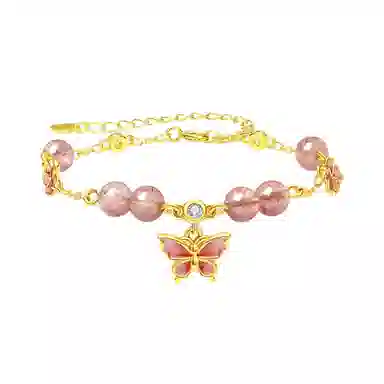 【浪漫蝶语】中国 银世城 蝶舞花漾 甜美精致在逃公主少女心高级感日常通勤百搭合成/人造 草莓晶 水晶手链 女款