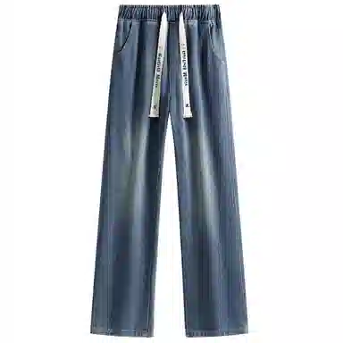 加菲猫家族 美式简约水洗做旧复古宽松舒适直筒垂感系带印花设计废土风时尚高街百搭透气中腰高级感牛仔裤 男女同款