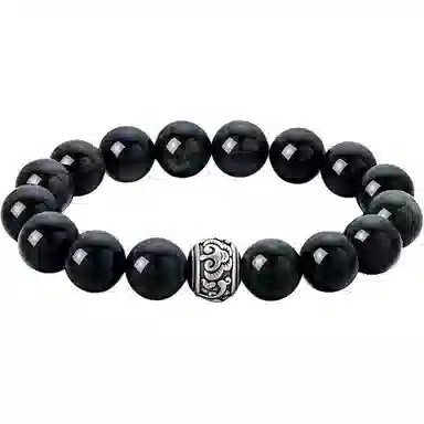 【S999足银纯银】 七七银饰 新中式福气满满 平安顺遂招财纳福 百搭轻奢氛围感日常通勤天然 黑曜石 玉石手串 男女同款情侣款