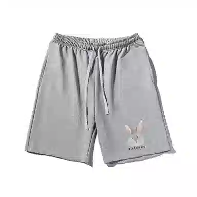 乱步 简约设计兔子印花透气凉感宽松运动青少年学生五分裤休闲短裤 男女同款