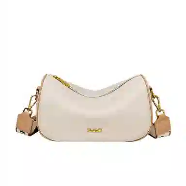 纳兰杜 简约百搭时尚潮流通勤 头层牛皮 斜挎包单肩包 中号 女款 米白拼杏/大象灰