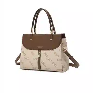 稻草人 高级感精致实用时尚老花 聚氯乙烯革 手提包 女款 深棕色/卡其