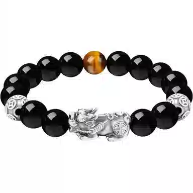 【S999足银纯银 八方来财 财源滚滚】 七好美银 招财貔貅吞金兽 新中式国潮转运珠好运转运 平安喜乐 步步高升日常通勤百搭 玛瑙 手串 男款