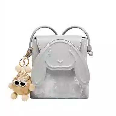 纳兰杜 小众卡通可爱兔子设计休闲简约时尚百搭 合成革 手机包 迷你 女款 太空银/咖色