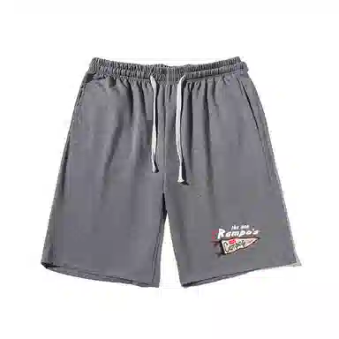 乱步 漫感简约设计日系印花透气宽松运动风五分休闲短裤 男女同款