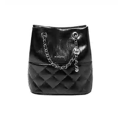 纳兰杜 包包女时尚小众潮流百搭实用品牌女包 牛皮拼合成革 水桶包斜挎包单肩包菱格包 中号 女款 子夜黑/米白色