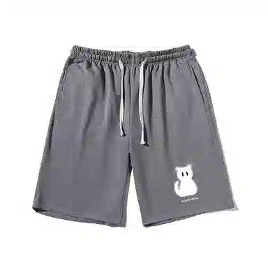 乱步 趣味设计猫印花透气凉感夏日宽松运动风青少年学生五分裤休闲短裤 男女同款