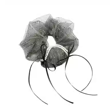 如花梦 法式欧根纱闪钻蝴蝶结飘带大肠发圈珍珠缠绕丸子头 网纱 头绳 女款