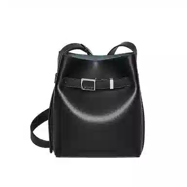 纳兰杜 包包女通勤百搭高级感简约精致休闲女包 牛皮拼合成革 水桶包单肩斜挎包 中号 女款 子夜黑