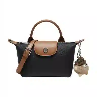 纳兰杜 女包通勤时尚百搭潮流品牌小众休闲包包 牛皮拼合成革 手提包单肩斜挎包 小号 女款 卡其棕/黑色