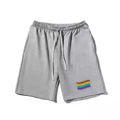 乱步 简约设计彩虹印花宽松运动风休闲短裤 男女同款